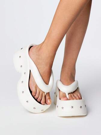 Grunge Punk Sandali bianchi punk rock, sandali estivi open-toe con borchie, infradito da spiaggia stile romano gotico