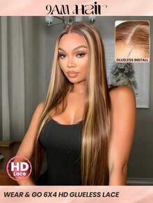 TrueHD Wear & Go Glueless Wig Highlight Wigs Silky Straight Pre-Plucked 6x4 HD S4/27 Honey Blonde Lace Frontal Wigs 180% Density 8-14 Bob Inch 16-30 Regular Inch Colored Straight Human Hair Wigs For Women Weave Glueless Valentine's Day Human Hair Lace Wig Natural Glueless Wig For Romantic Date For Women - S4/27 - View 1
