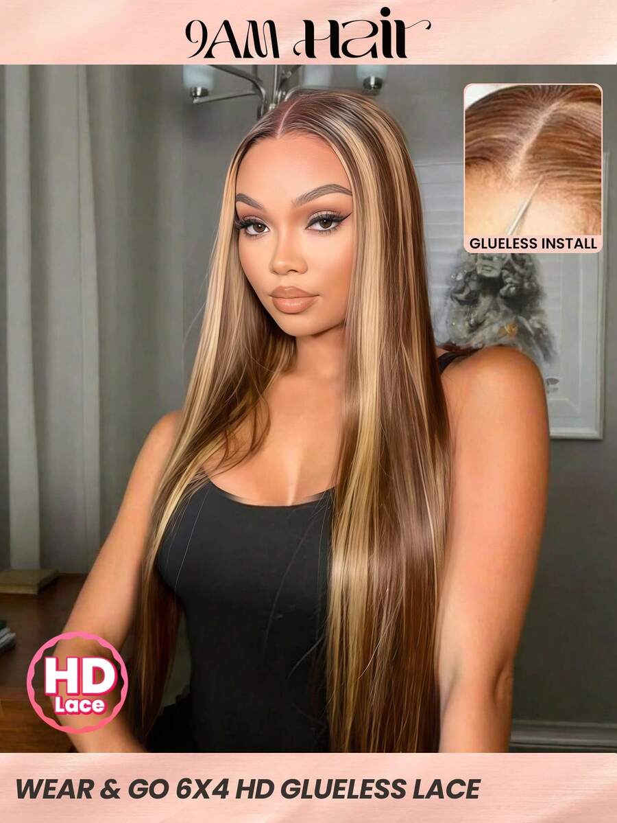 TrueHD Wear & Go Glueless Wig Highlight Wigs Silky Straight Pre-Plucked 6x4 HD S4/27 Honey Blonde Lace Frontal Wigs 180% Density 8-14 Bob Inch 16-30 Regular Inch Colored Straight Human Hair Wigs For Women Weave Glueless Valentine's Day Human Hair Lace Wig Natural Glueless Wig For Romantic Date For Women - S4/27 - View 1