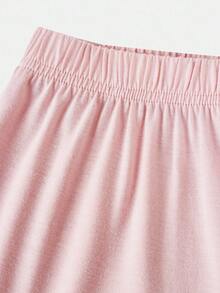 SHEIN 少女简约字母印花圆领短袖针织家居服套装 2 件套 - 淺粉色 - 查看 6