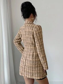 Selianne Women's Elegant Autumn/Winter Waist-Cinched Jacquard Textured Fabric Bow Design Simple Commuter Outdoor Long Jacket - Multicolor - View 2
