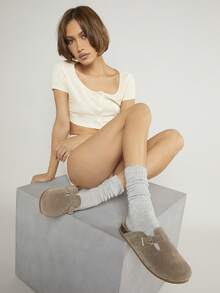 SHUZIA Women's Wide-Fit Round Toe Cork Footbed Slide Clogs With Adjustable Buckle Strap