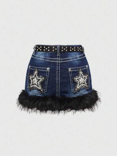 Kawaii Gonna mini a vita bassa con stampa leopardata, orlo sfilacciato e cintura, in stile vintage Y2K