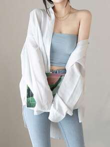 DAZY Women Solid Color Regular Turn-Down Collar Ultra-Loose Shirt,Long Sleeve Tops,Fall Clothes - White - View 6