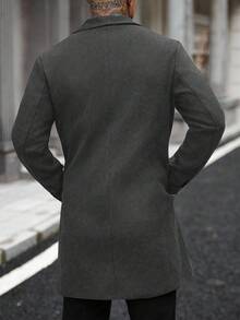 Manfinity Homme 男士纯色口袋纽扣长袖大衣，秋冬款 - 深灰色 - 查看 2