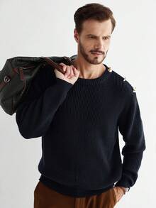 Manfinity CityGents Men's Casual Loose Fit Pullover Sweater With Metal Decor On Shoulders, Autumn