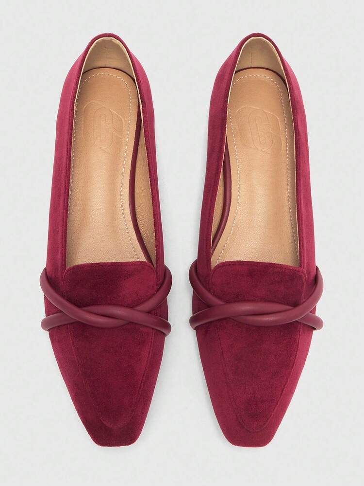 CUCCOO BIZCHIC Women's Square Toe Flat Oxblood Criss-Cross Strap Soft Bottom Comfortable Retro Loafers, Suitable For Daily Commute And Office Wear