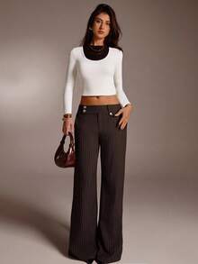 Avantive Fall/Autumn/Winter/Back To School/Country Concert/Concert/Going Out/Birthday/Halloween Costumes/Casual/Y2k/2000s/Y2k Y2k/90S/Sexy/Western Wear Women/Boho/Country/Club/Office /Cocktail/Vintage/Rave Festival/Funny/Classy/Old Money/Streetwear/Vacation/Country Concert/Work /Modest/National Day New Year Party Going Out Chic/Basic/Graduation/Polka Dot/Halloween/Low Rise Baggy Wide Leg Pants - Coffee Brown - View 6