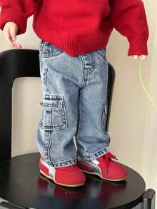 SHEIN Baby Boy Fashion Vintage Cool Blue Denim Loose Cargo Pants Fall Winter,For Baby Fall/Winter Dailywear Costume,Boys Streetwear Outfits,Halloween Outfits,Christmas Outfits,Winter Jeans,Toddler Jeans,Warm Jeans - Medium Wash - View 5