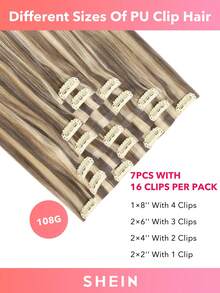 Seamless Clip Ins 7片装无缝PU夹式真人发接发片，100%真人发，14-22英寸渐变挑染金发肤色发片，110克，带夹子 - S8/60 - 查看 4