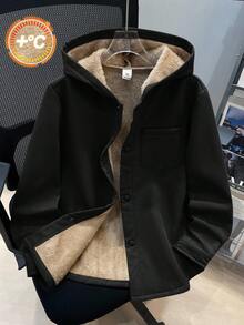 SHEIN 男童休闲日常百搭舒适保暖连帽拉链外套，适合上学、花园、海滩、生日等场合，春、夏、秋、冬皆宜。 - 黑色 - 查看 3