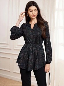 Miaspire Miaspire Women's V-Neck Cinched Waist Blouse, Elegant Party Occasion Sequin Fabric Shirt For Women In Autumn Shirt,Party Shirt,Prom Shirt,Chic Women's Shirt Elegant Peplum Blouse, Fall Clothes For Women,Lack Tops