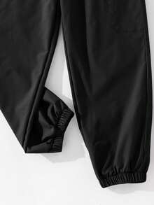 SHEIN Tween Boys' Casual Sports Graphic Print Pockets Loose Fit Drawstring Cargo Pants, Suitable For Commuting, School, Daily Casual, Travel, Sports, Spring/Summer/Autumn/Winter, Black Cargo Pants - Black - View 4