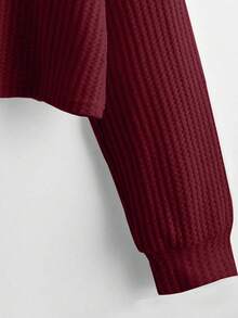 SHEIN Unity Casual Solid Color Loose Cropped V-Neck Long Sleeve T-Shirt For Women