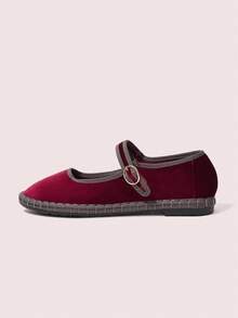 CUCCOO DOLLMOD Giày bệt Mary Jane cổ điển nhung đỏ tía thoải mái cho nữ, thanh lịch và thời trang - Bordeaux - Xem 2