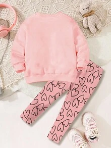 SHEIN 2pcs Heart Pattern Young Girl Casual Loose Sweatshirt & Leggings Set, Suitable For Autumn & Winter