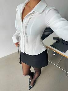 Siren Gaze 2025 New Women's Casual White Fitted Waist Striped Long Sleeve Shirt Blouses For Women Women's Long Sleeve Striped Waist Shirt Blouse Winter - White - View 4