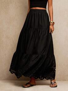 Travachic Women's Elegant Embroidered Black Long Skirt,Boho Skirts,Casual,Vacation,Holiday,Autumn,Winter,Wedding Guest,Luxury Prom,Christmas Party,New Year - Black - View 1