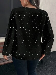 EMERY ROSE Elegancka, minimalistyczna, biała koszula damska w groszki w dużym rozmiarze, odpowiednia na jesień/zimę, powrót do szkoły i Dzień Nauczyciela - Wielokolorowe - Zobacz 2