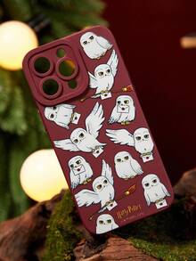 HARRY POTTER X SHEIN Fashion Owl Pattern Phone Cases,Gift Ideas - Burgundy - View 6