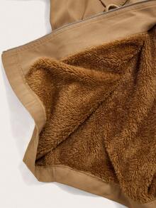 Zelara Herbst Große Größen Damen Einfarbige Raglanärmel Tunnelzug Taille Flauschige Kapuzenjacke, Fliegerjacke, Thermofutter, warm und bequem, Rückenschlitz Design Halloween Kostüme Teddy Jacke Damen Schicke Bomberjacke - Braun - Übersicht 12