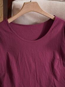 EMERY ROSE Camisa de estilo campestre asimétrica color vino tinto para tallas grandes, ropa de otoño - Burdeos - Ver 4