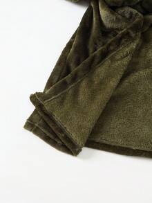 男童灰色纯色简约时尚长袖连帽系腰长袍家居服 - 墨綠色 - 查看 6