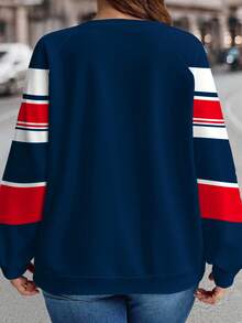 EMERY ROSE Sweat-shirt-shirt décontracté pour grandes tailles pour femmes, style collégial à rayures rouges et bleues, ambiance bohème et campagnarde pour les vacances, pour l'automne/l'hiver