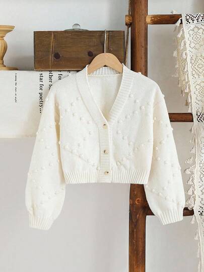 SHEIN Vintaside Kids Young Girl' Fashionable Minimalist Special Knit Long Sleeve Sweater Cardigan, Autumn/Winter Childrens White Cardigan Kids Cardigan Sweater Toddler Girl Cardigan Girls Cardigan Toddler Girls Sweater Young Girls Fall Outfits Young Girls Winter Clothes Kids Fall Clothes Children Cardigan 7 Yrs Old Girl Shrug Cardigan Kids Sweaters For Girls Button Girls Cardigan For Dress
