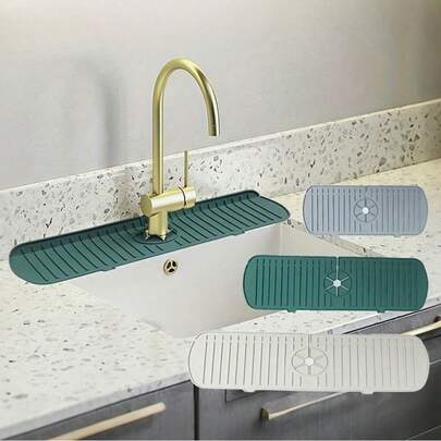 水龙头防溅板水槽滴水盘硅胶吸水排水垫适用于厨房台面浴室水槽条纹设计防止水溅和霉菌易于清洁家居整理