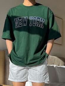 DAZY 男士回到校園夏季休閒短袖T恤，帶字母印花