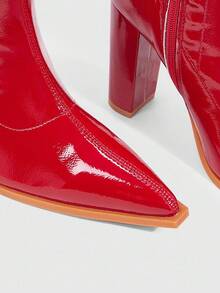 CUCCOO SZL Giày bốt cao gót mũi nhọn màu đỏ thời trang gợi cảm, giày bốt cao đến đùi mềm mại co giãn có khóa kéo bên hông đa năng, giày bốt cao đến đầu gối màu đỏ cho ngày lễ Giáng sinh - Đỏ - Xem 10