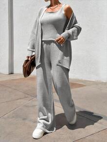 EURMUSE 女士三件套开衫和裤子 - 灰色 - 查看 5