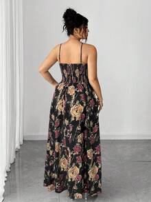 Elenzga Plus Size Women's New Floral Print Twist Front Tie Waist Design With Hem Slit, Suitable For Vacation And Dates - Multicolor - View 2