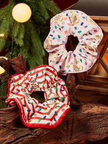 HARRY POTTER X SHEIN 2pcs/Set Fashionable & Cute Plus Size Pink & Red Every Flavour Beans Scrunchies, Elastic Hair Ties For Daily Hairstyles,Christmas