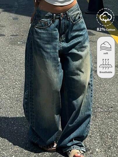 Tween Girls Fashion Casual Y2k Vintage Cool Street Returns To School College Simple Basic Comfortable And Nostalgic Blue Loose Jeans For Tween Girl Clothes Tween Girls Costume Dailywear And Tween Girl Winter And Fall Rave Outfits Festival And At Home Outfits Streetwear School Clothes Baggy Jeans