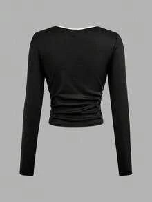 SHEIN 3件套少女纯色圆领褶饰长袖T恤 - 彩色 - 查看 10