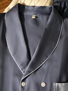 EverLounge 男士缎面长袖衬衫长裤睡衣套装（2件套），真丝睡衣，灰色睡衣，冬季服装 - 灰色 - 查看 3