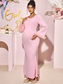 Loomaby Maternity Dresses,Gender Reveal Dress,Maternity Dress, Baby Shower Dress Maternity Photoshoot Dress Pregnancy Dress Long Sleeve Maternity Dress Pink Maternity Dress Maternity Gown