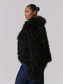 MUSERA 蓬松毛大码翻领外套 春夏款 - 黑色 - 查看 3