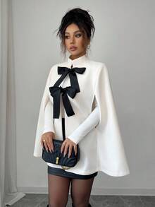 Rafferiza Áo khoác cape len pha trắng dáng rộng thanh lịch thời trang dành cho nữ - trắng - Xem 5