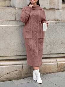 EURMUSE PLUS SIZE SPEACIAL DESIGN SWEATER DRESS - Camel - View 6