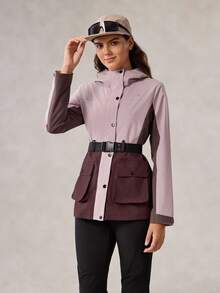 OutZeal 女式防水束腰翻盖口袋撞色户外夹克，适合秋冬徒步露营 - 彩色 - 查看 12