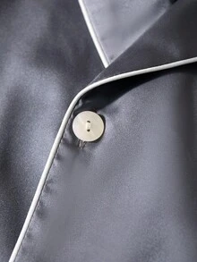 EverLounge 男士缎面长袖衬衫长裤睡衣套装（2件套），真丝睡衣，灰色睡衣，冬季服装 - 灰色 - 查看 4