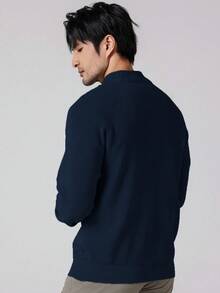 Manfinity Mode Plus Size Men's Solid Color Long Sleeve Zip-Up Half Placket Casual Sweater, Autumn/Winter