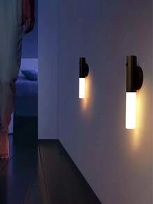1PC Imitation Wood Grain Smart Human Body Sensor Night Light, LED Rechargeable Corridor Wall Lamp, Motion Sensor Light, USB Powered, Suitable For Bathroom, Toilet, And Corridors - warm light - View 3