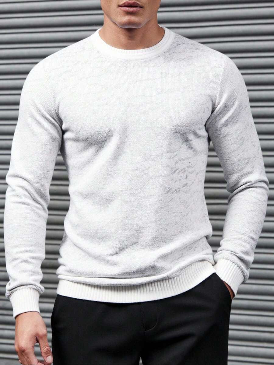 EURMUSE Men Crew Neck Good Quality Long Sleeve Rib Knit Regular Sweater Gift For Boyfriend - Grey - View 1
