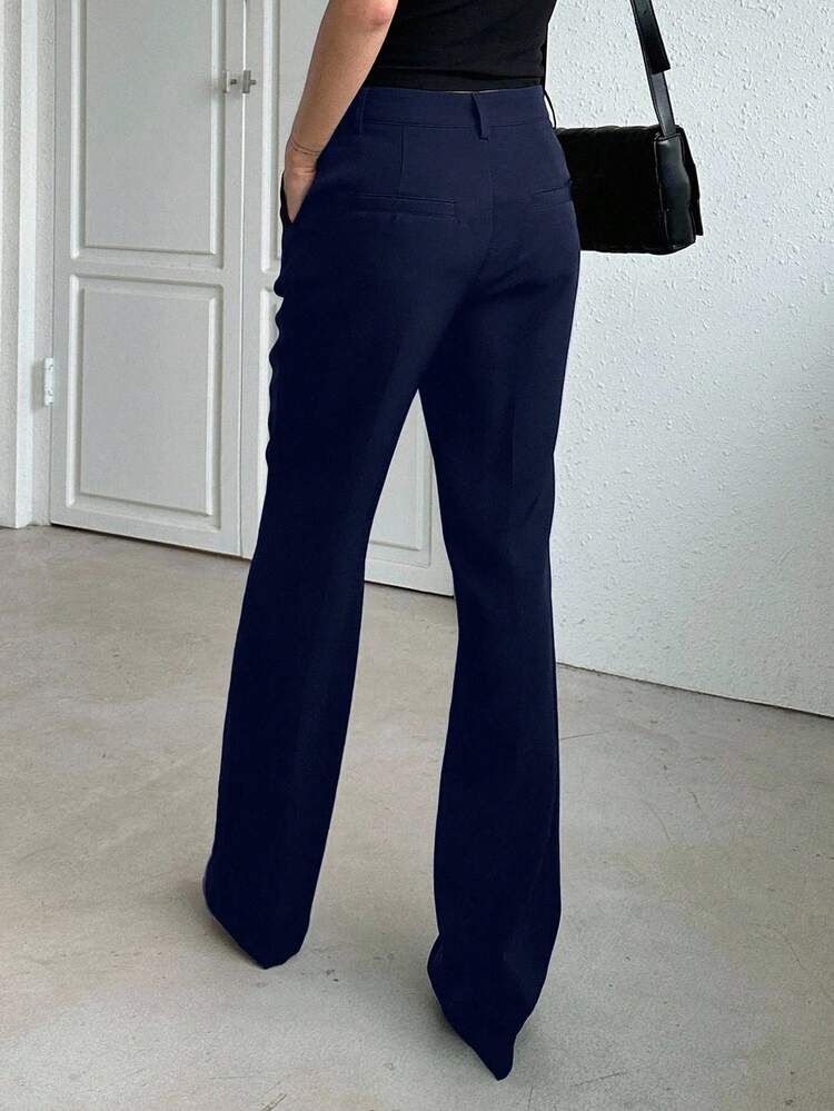 Business Casual Solid Color Straight Leg Pants Low Rise