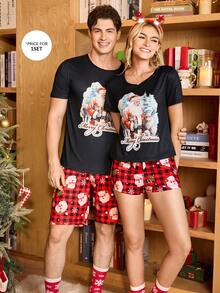 CoupledUp Men's Santa Claus & Reindeer Print Short Sleeve Top & Shorts Pajama Set, Christmas - Multicolor - View 6