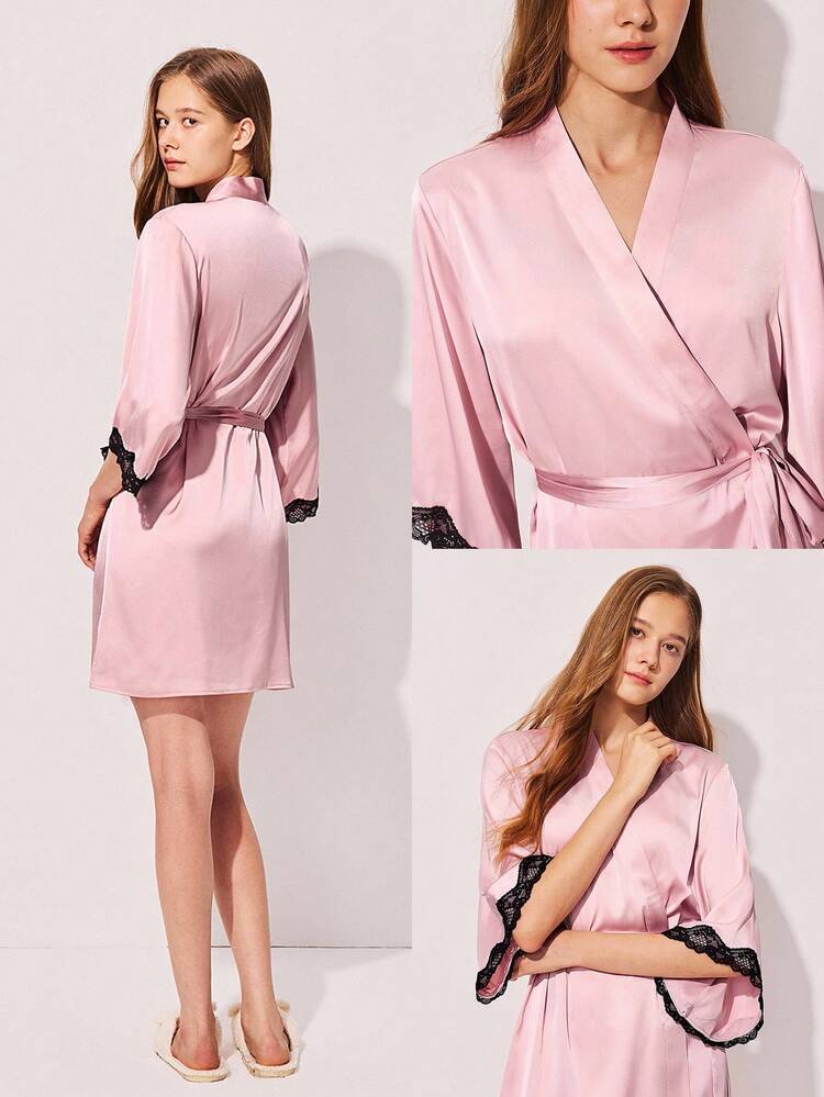 Sexy Satin Lace Nightdress Lingerie Pajama Robe